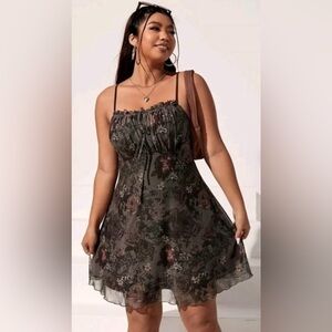 Floral Mesh Slip Dress Ruched Bust Romantic Y2K Cottagecore Size 2X